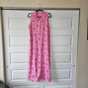 Vintage 90s Zip Code Pink Floral Bumble Bee Cotton Knit Maxi Dress - Large
